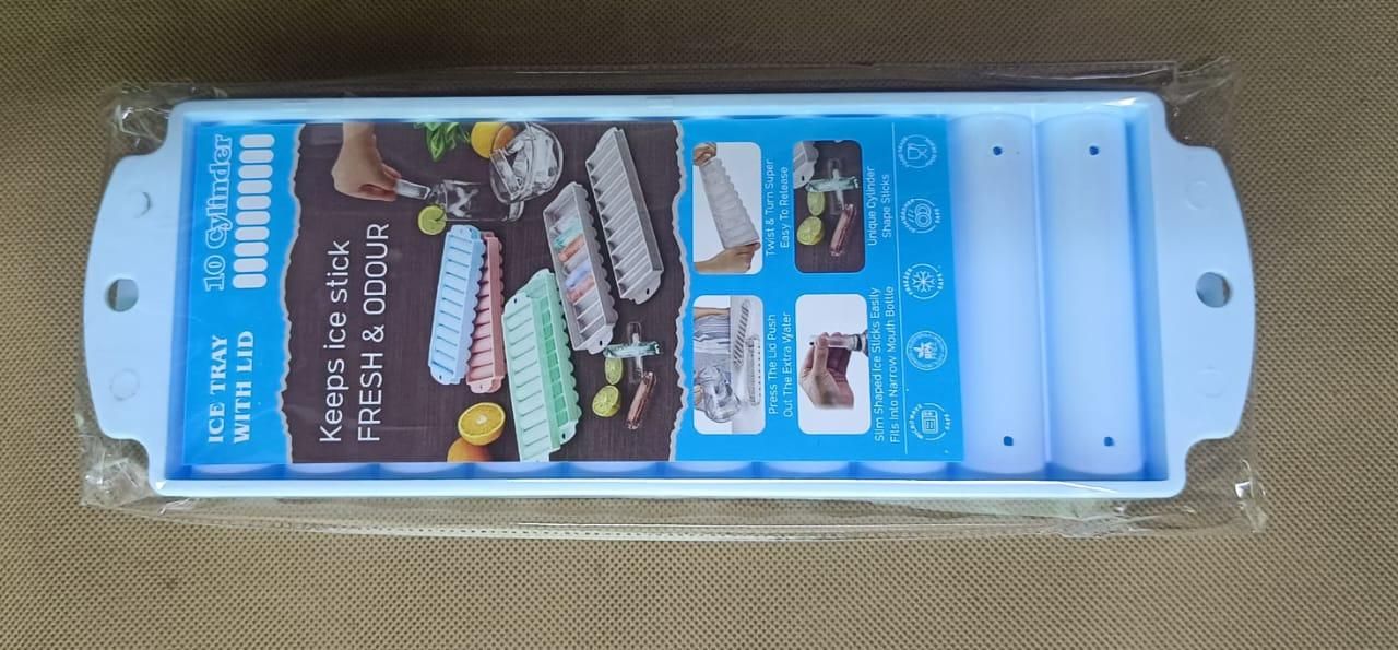 10 Cylinder Ice Cube Tray with Lid (Pack of 2)