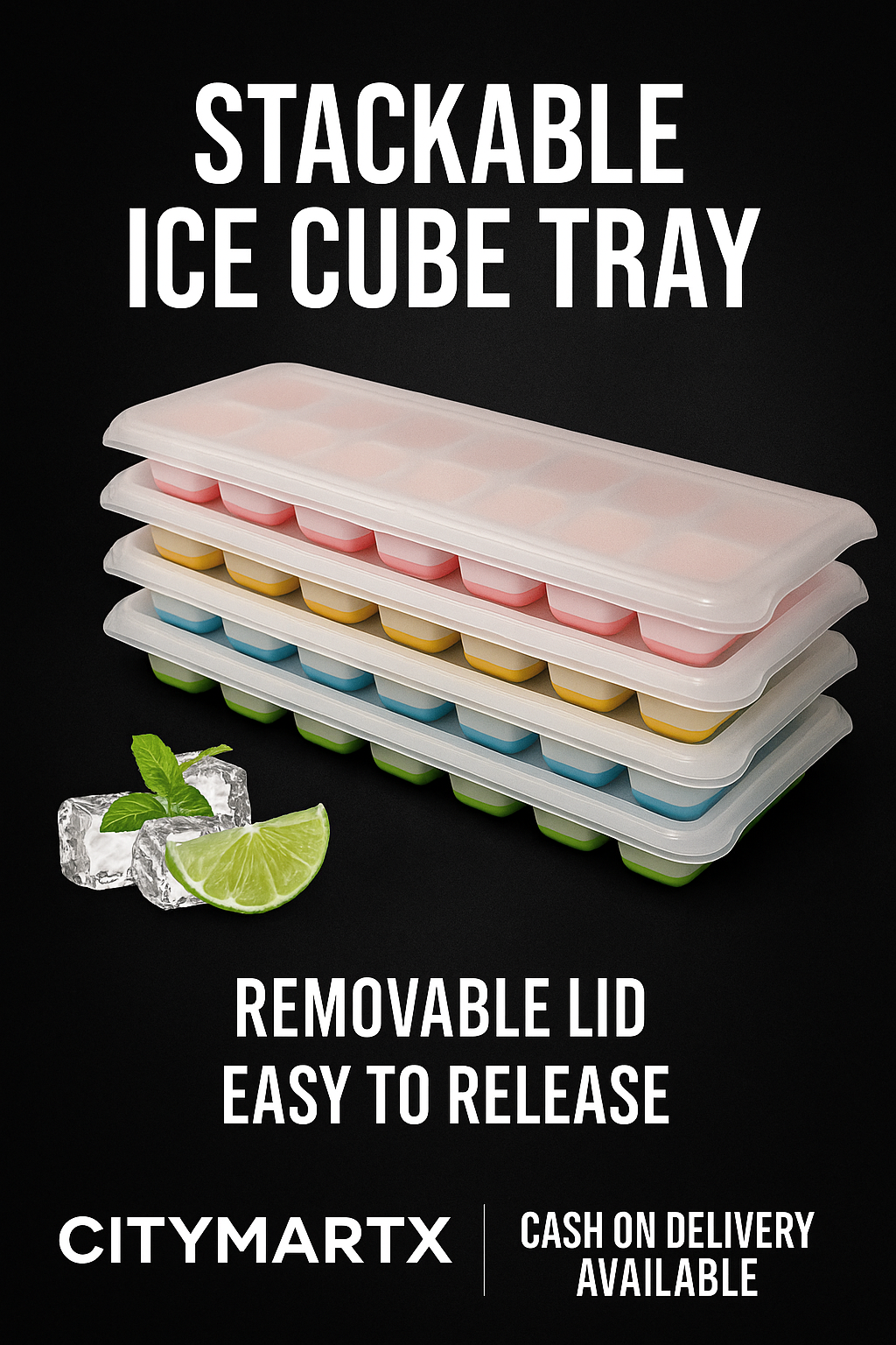 CityMartX™ Stackable Smart Ice Tray Set – Freeze Easy, Pop Clean!